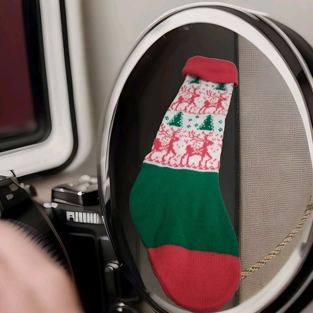 Knit Christmas Reindeer And Christmas Tree Stocking 24” Long Fireplace